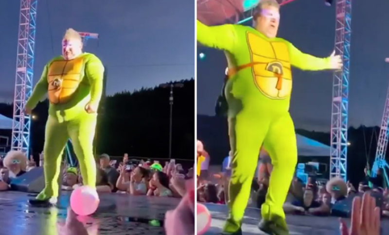 Dronken 'schildpad' stagedivet op de keiharde grond (video)