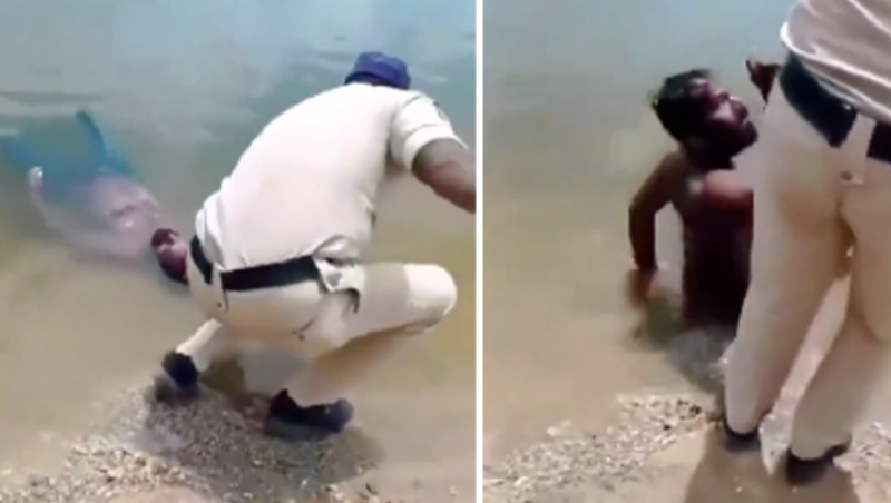 Politie wekt drijvend lichaam opeens tot leven (video)