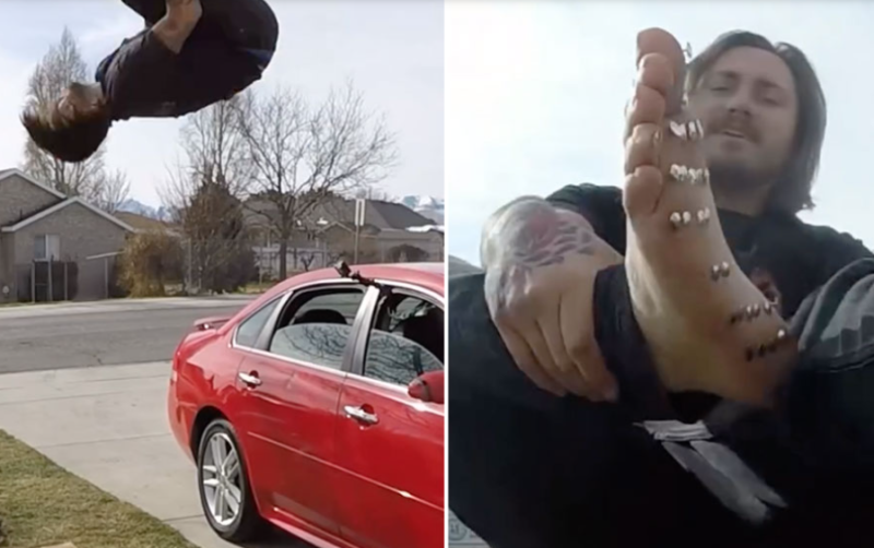 🎥 Kerel doet salto boven een duimspijkerbed