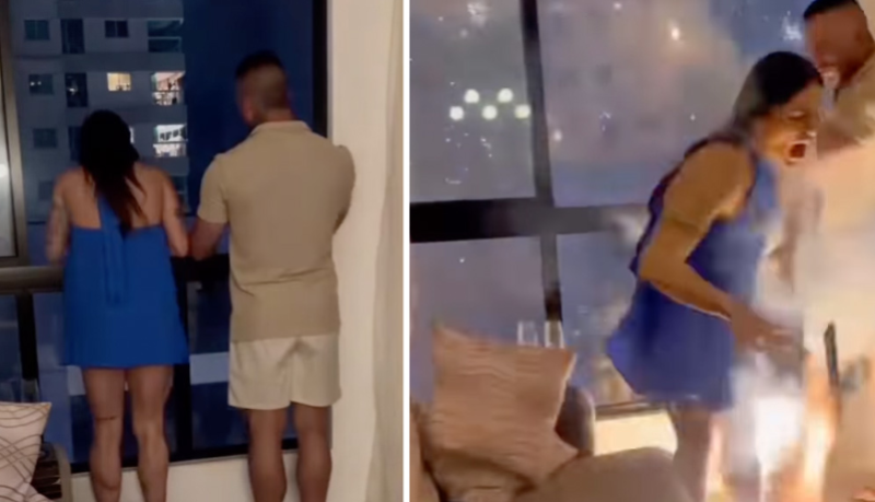 🎥 Juffrouw wordt getroffen door vuurwerk door het raam
