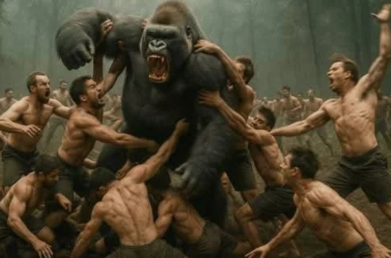 🎥 Wie wint er nu écht het gevecht: 100 kerels, of één gorilla?