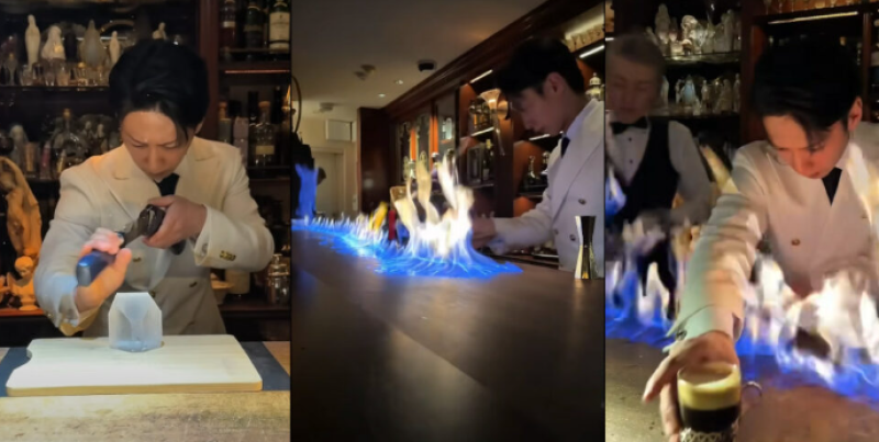 🎥 Barman steekt bar in brand om drankjes met flair te serveren