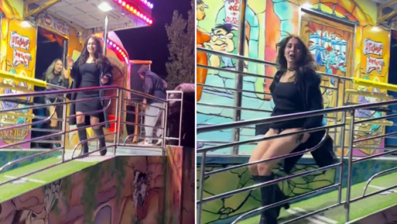 🎥 Vrouw krijgt haar jurk omhoog geblazen en blaast zichzelf nadien omver