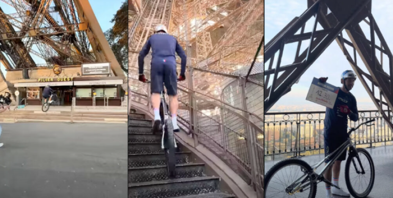 🎥 Franse stuntfietser verbetert trapklimrecord op Eiffeltoren met meer dan zes minuten