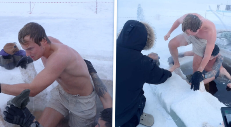 🎥Een koud ijsbad in Jakoetsk bij -52 graden nemen gaat er zo aan toe