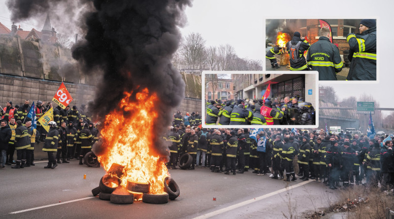 Brandweerlieden in Franse Lille steken pallets en banden in brand voor extra personeel en einde baardverbod