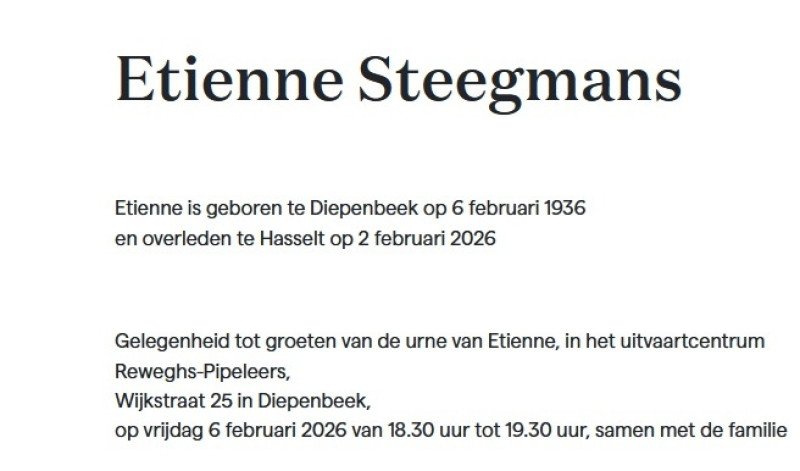 Diepenbeek herdenkt oud-burgemeester Etienne Steegmans