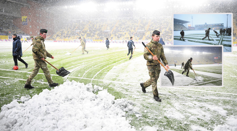 Leger in actie op Stayen: militairen steken handje toe om veld sneeuwvrij te maken