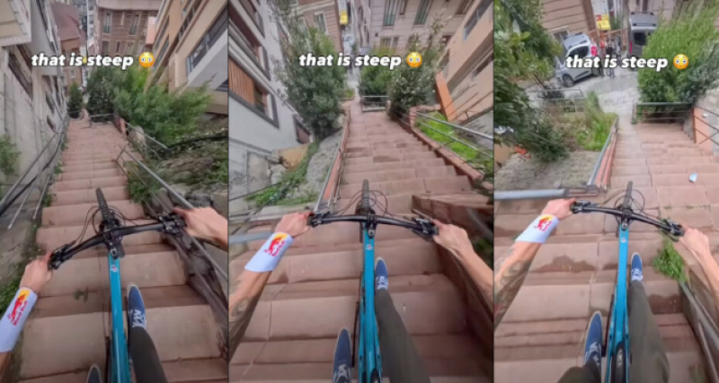 🎥 Fietser daalt af van absurde steile trap