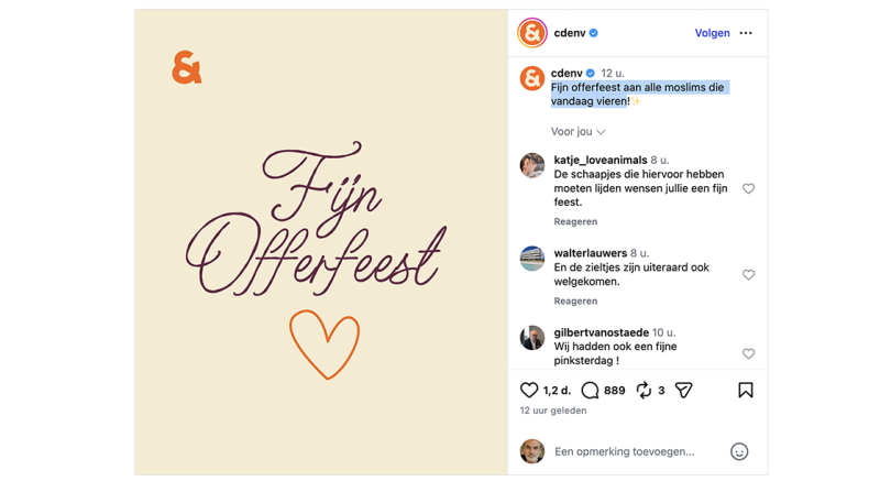 CD&V wenst op Instagram alle moslims 'een fijn offerfeest"