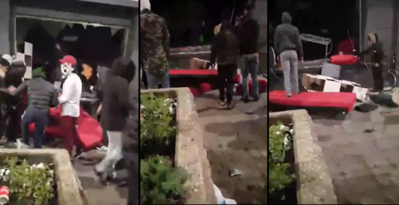 Brussels crapuul vernielt en plundert meubelwinkel (video)