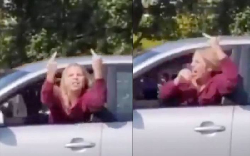 Vrouw geeft Trump-aanhangers de vinger en veroorzaakt ongeluk (video)