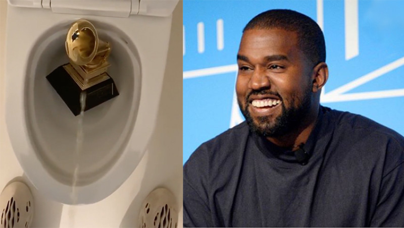 Kanye West urineert op zijn Grammy (video)