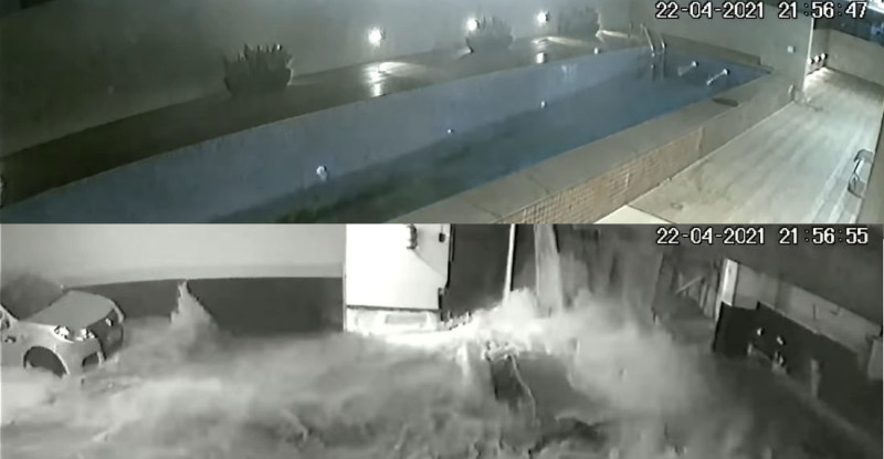 Zwembad in appartementsgebouw stort volledig in elkaar (video)