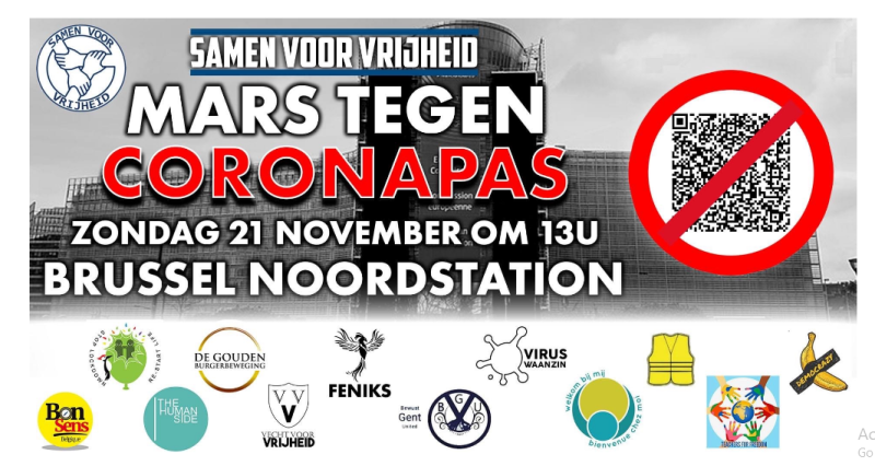 Brede steun voor mars tegen coronapas in Brussel op 21/11