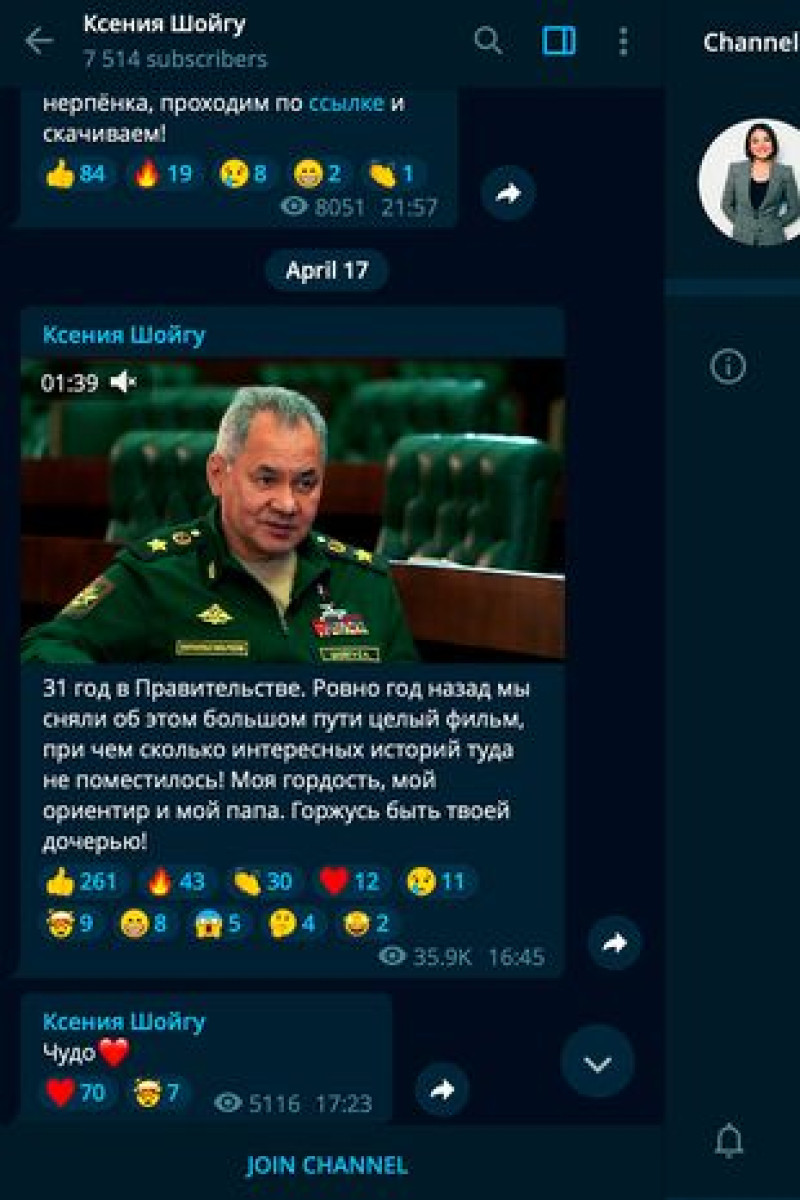 Oekraïnecrisis: vreemde boodschap van dochter Sjojgoe op sociale media