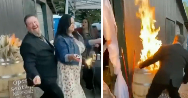 Dronken nonkel zet trouwfeest in lichterlaaie (video)