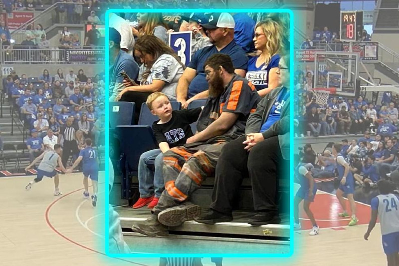 Foto van koolmijnwerker en zoon tijdens basketbalwedstrijd gaat viraal