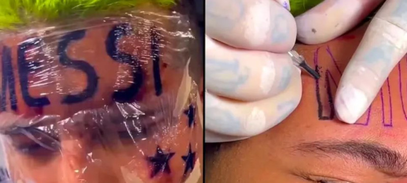 Fan die Messi liet tatoeëren op voorhoofd heeft nu spijt (video)