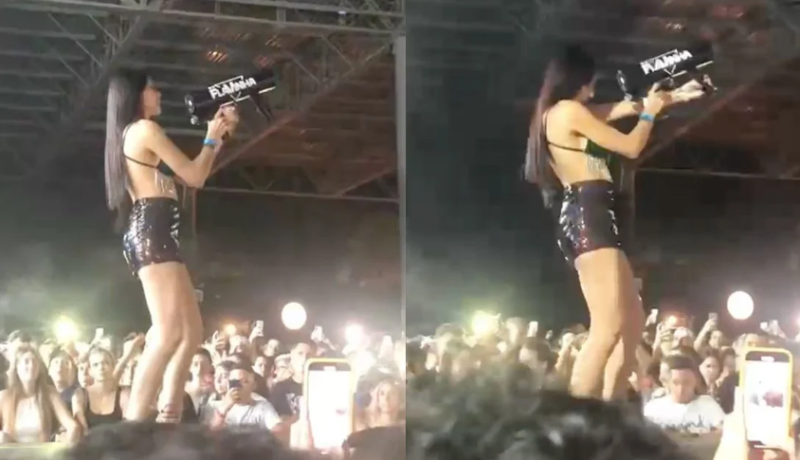 Sexy fuifbeest knalt confettikanon tegen haar snoetje (video)