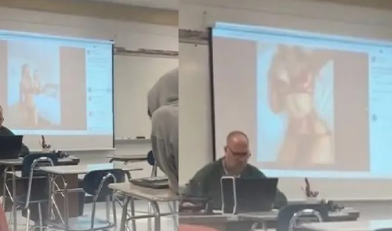 Leerkracht vergeet dat zijn laptop nog gekoppeld is aan projector (video)
