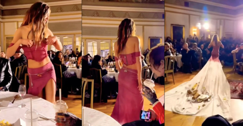 Model bewijst dat zij alle lakens uitdeelt (video)