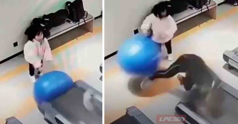 Man op loopband had beter dochterlief thuis gelaten (video)
