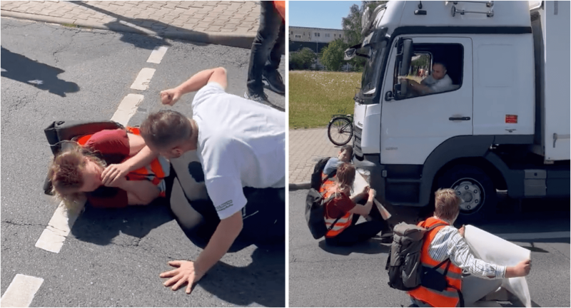 Compilatie van boze chauffeurs die buik vol hebben van blokkerende klimaatklevers (video)