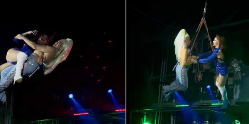 Theatrale luchtacrobatiek van dragqueens loopt zeer pijnlijk af (video)